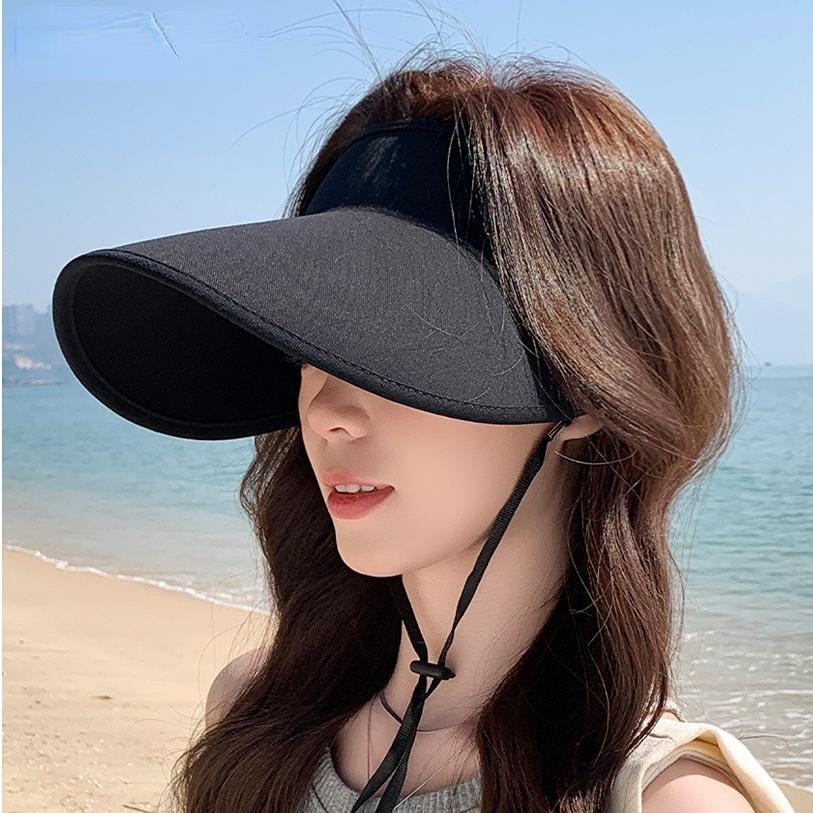 Women's Korean Style Extended Wide Brim Seamless Sun Hat UV Protection Full Coverage Outdoor Lightweight Open Top Cap