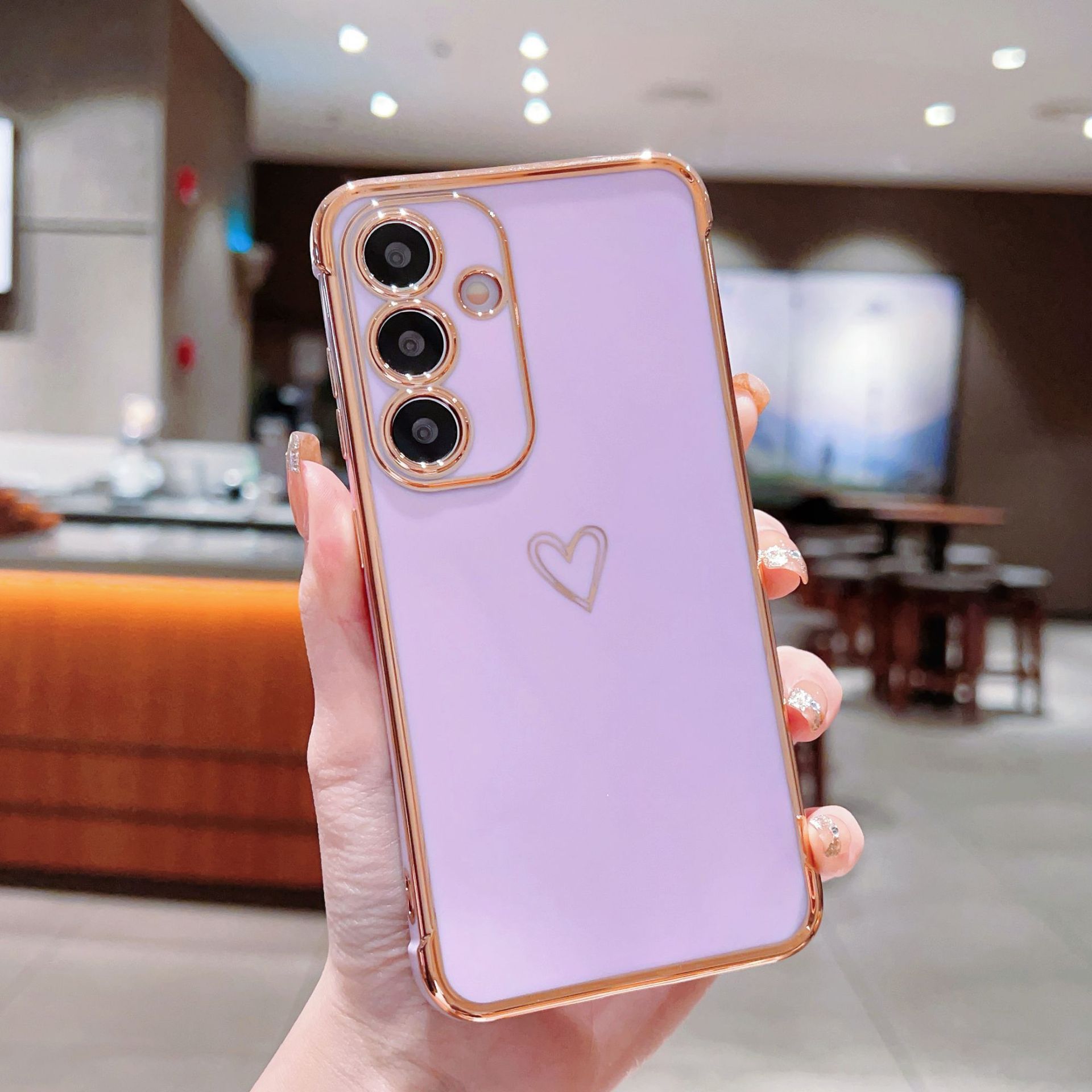 

Suitable for Samsung S25ULTRA Electroplated Hollow Love Mobile Phone Case A14 Silicone All Inclusive A54 Protective Case Galaxy A55(5G)