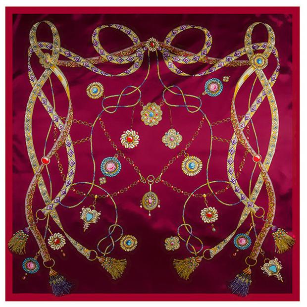 Fashion Square Scarf 2024 New Chain Women Silk Scarf Hijab Luxury Brand Shawl Foulard Plaid Scarves Wraps For Ladies