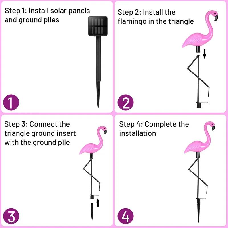 1/3PCS Flamingo Solar Light IP65 Waterproof LED Stake Light Landscape Ground Lamp for Outdoor Pathway Xmas Garden Decor