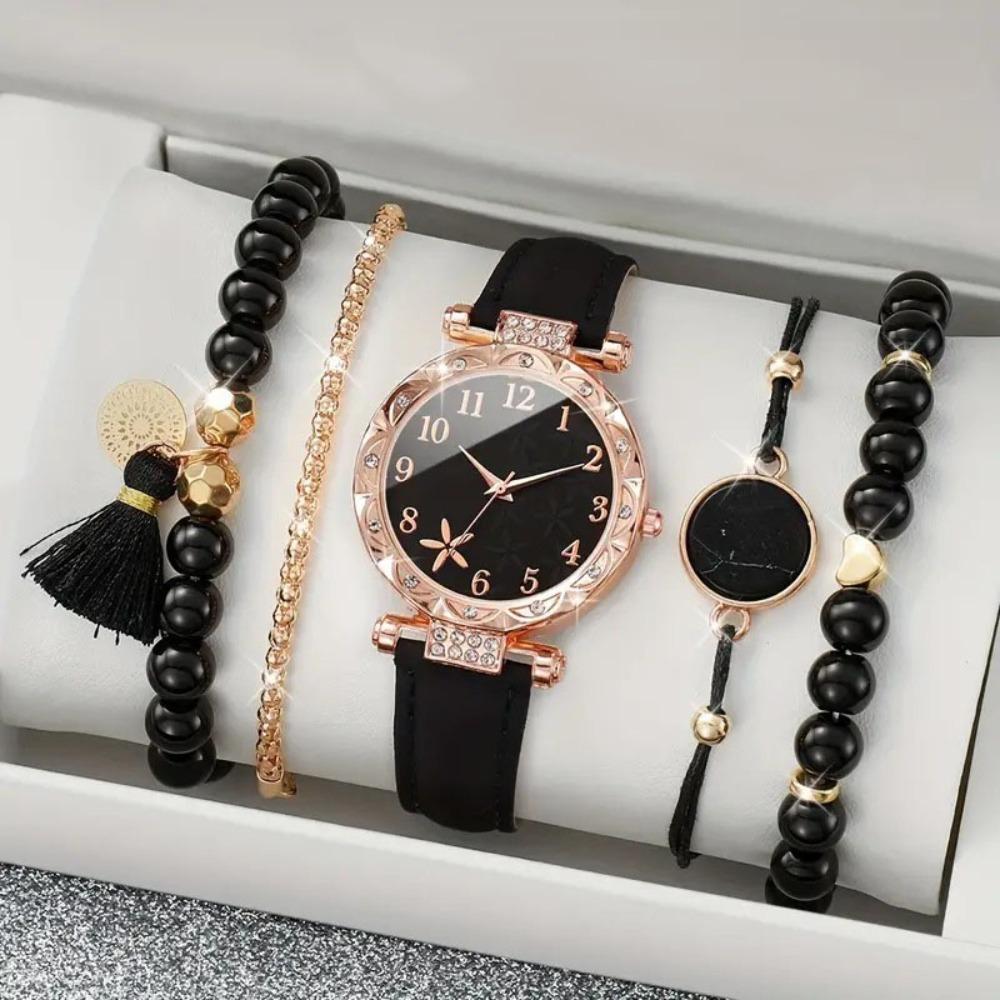 with Leather Strap Watch Bracelet Set Heart Shape Quartz Wristwatch New Watch Jewelry Set  Woman