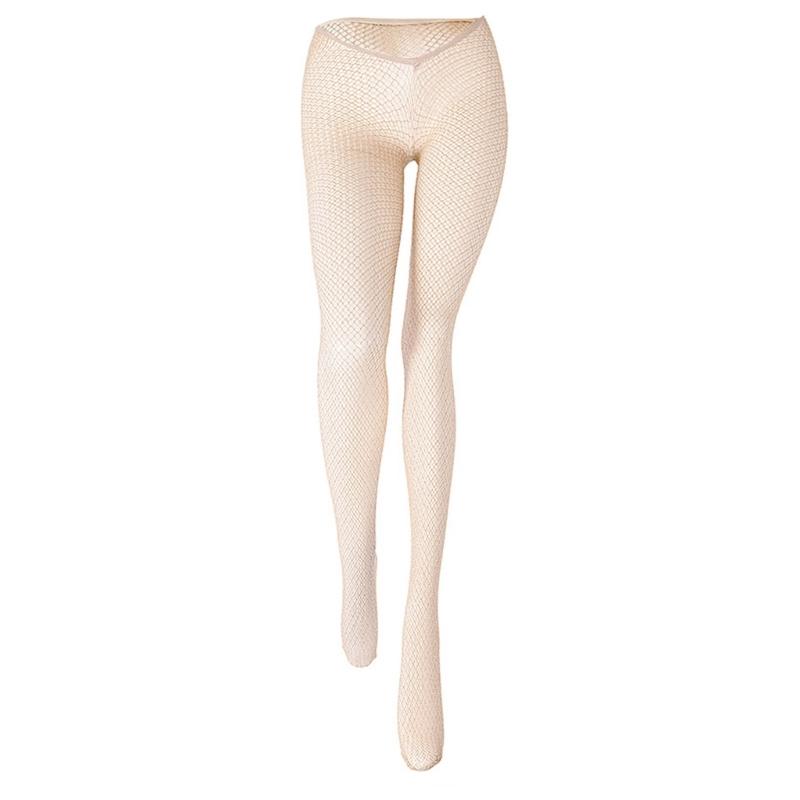 Women Hollowout Sheer Fishnet Tights Stockings Low Cut V Waist Shimmering Metallic Pantyhose Leggings Party Hosiery