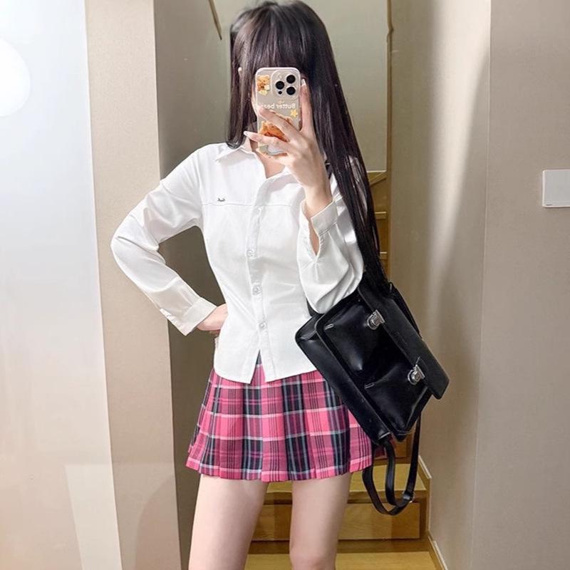 

Японський академічний стиль Спідниця плісе в клітинку з високою талією - Колекція Квіткове море L (Waist 70-74)