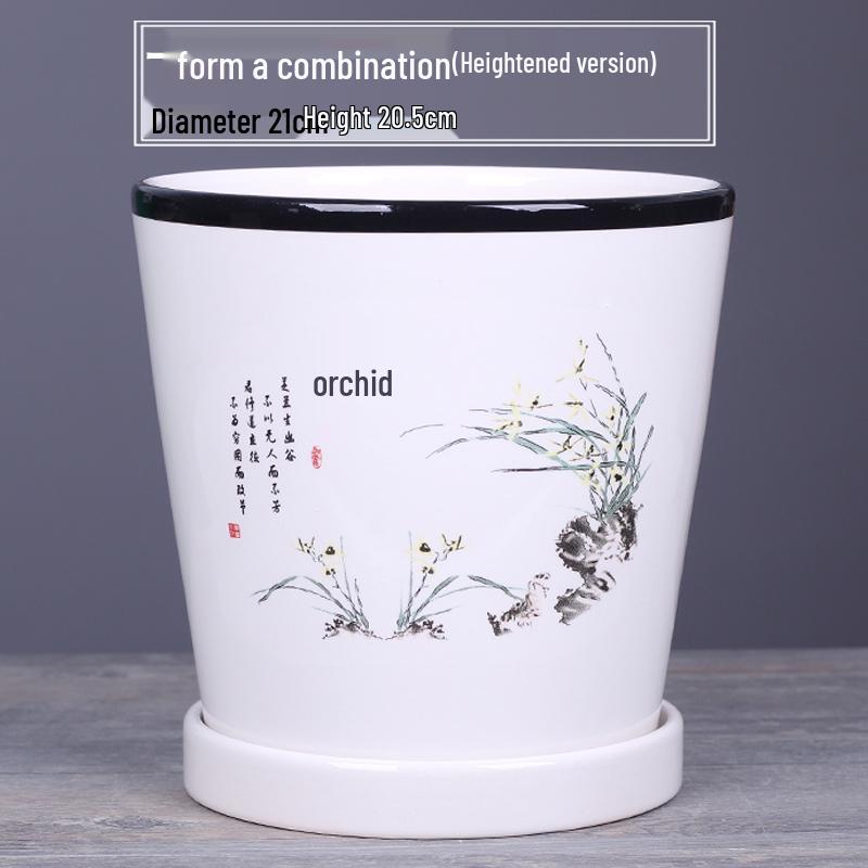 2025 Large Ceramic Flower Pot with Tray for Balcony & Living Room - Orchid & Succulent Album Style