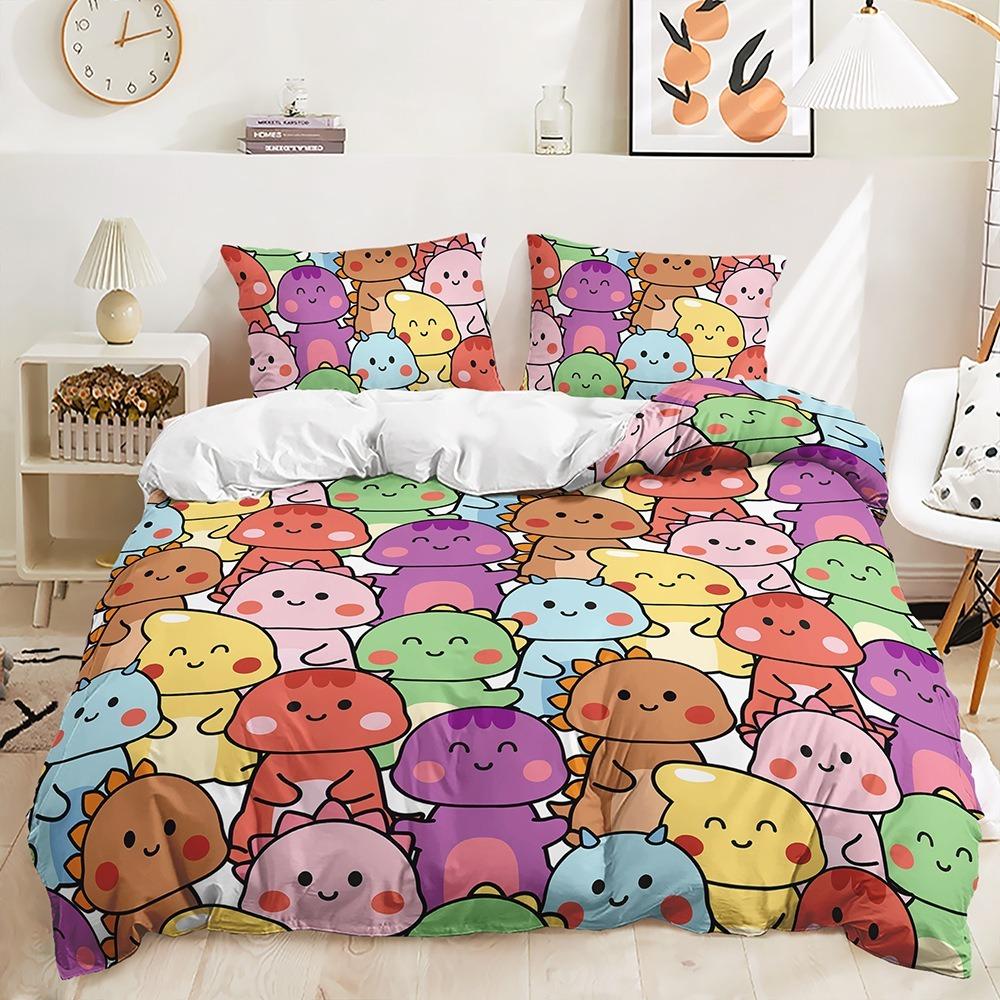 Cartoon Animal Bedding Set Children's Teen Duvet Cover Pillowcase with Dinosaur Pattern Boys Single Double King Queen, 2/3 Pieces