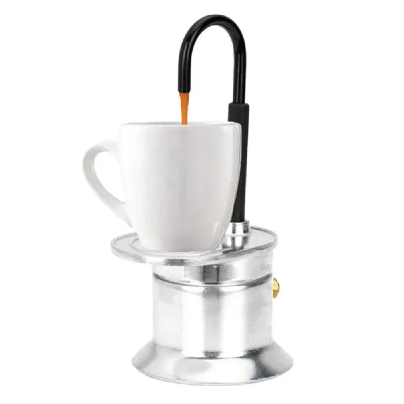 Hot 50ML Single Tube Moka Pot 1 Cup Aluminum Alloy Spout Stovetop Italian Moka Coffee Maker for Outdoor Parties Travel