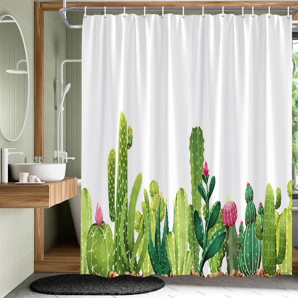 

Plant Leaves Flower Shower Curtains Set Garden Floral Drum Tower Fabric Bathroom Decor Splash Resistant Partition Bath Curtains 90x180cm-35x70in