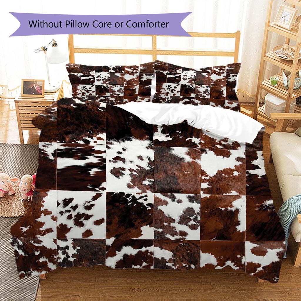 Rustic Cowhide Style Pattern Bedding Quilt Set Quilt Cover Pillowcase Home Decoration Gift (1 * duvet cover + 2 * pillowcase, without core)