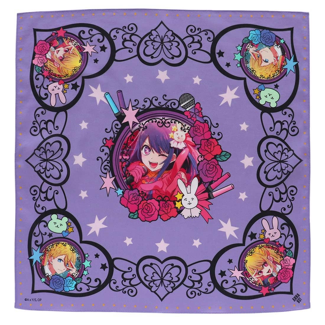 

[Oshi no Ko] x Anna Sui Print Handkerchief, Eye x Aqua x Ruby (Purple) [100% Cotton] Approx. 52cm 000755-0002-01