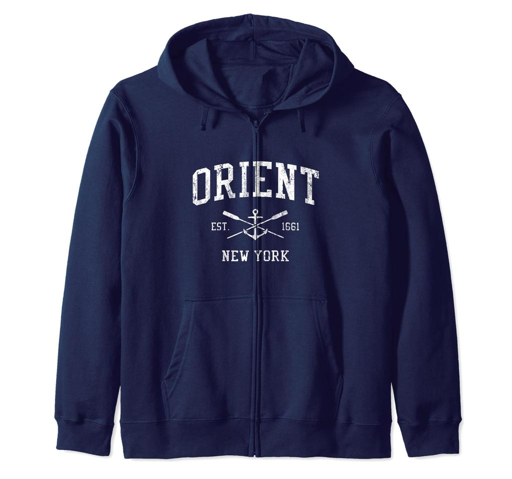 Orient NY Vintage Cross Oar Boat Anchor Sports Zip Hoodie &