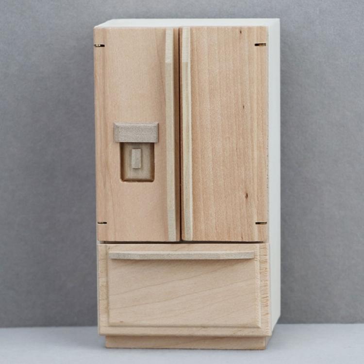 Miniatur-Holzkühlschrank Doppeltür Unbemalter Kühlschrank Möbel für Puppenhäuser Dekorationen Großartig für Sammler und Kinder
