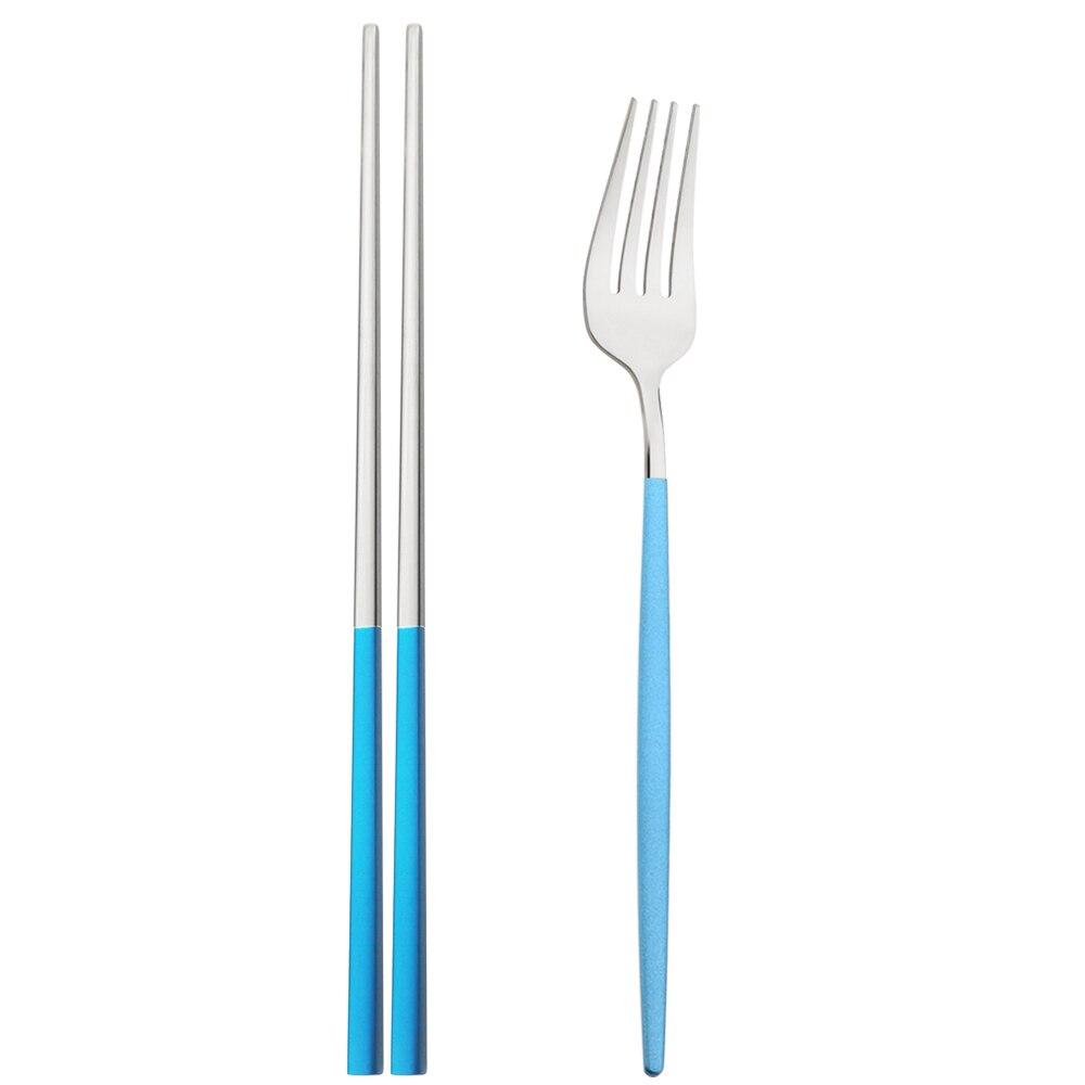 Black Stainless Steel Set Cutlery Dinner Fork Chopsticks Portable Dinnerware Set 2Pcs Silverware Western Kitchen Home Tableware