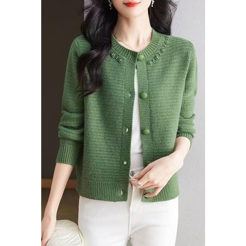 New Style Knitted Bottoming Sweater for Women Loose Lazy Round Neck Fashionable Versatile S зелёный