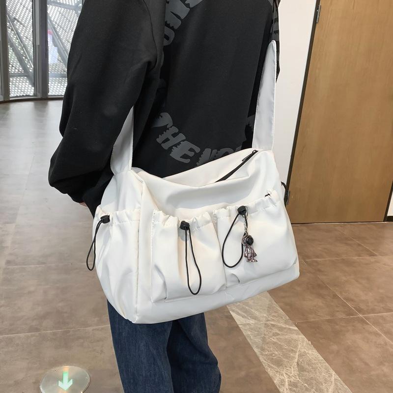 Japanese Style Messenger Bag, Solid Color Casual Satchel, Simple Large Capacity Functional Tooling Shoulder Bag