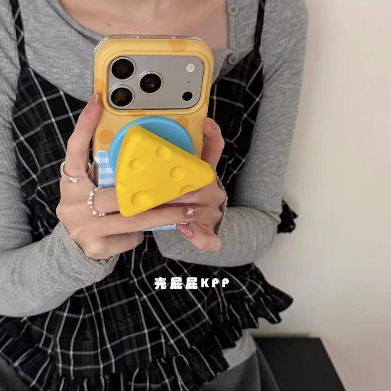 Three-dimensional cute cheese magnetic suction bracket for iPhone17promax Apple 16 mobile phone case 15 new 14 women