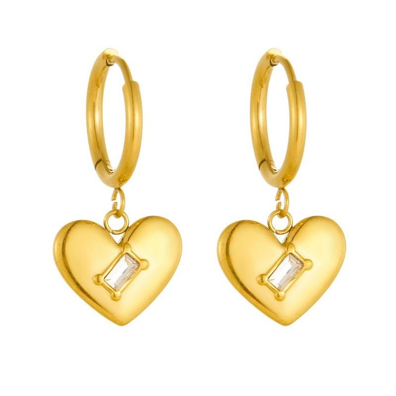 Gold Plated Stainless Steel Crystal Heart Hoop Earrings for Women