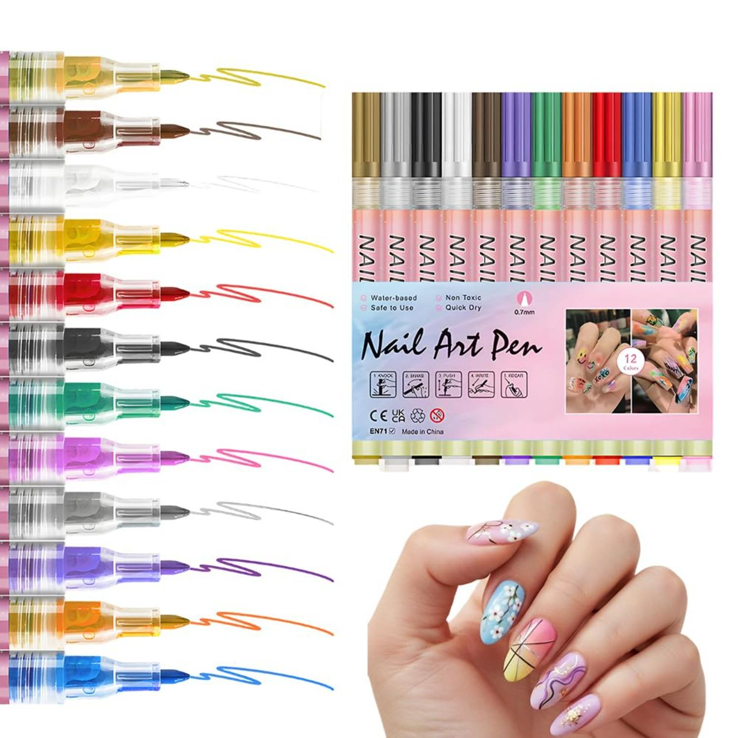 

12 Colors Nail Art Pens Set,New Nail Art Pens for Painting Nails,Nail Art Markers Doodle Pen,Nail Art Tools for Dotting Drawing Painting Point Liner X