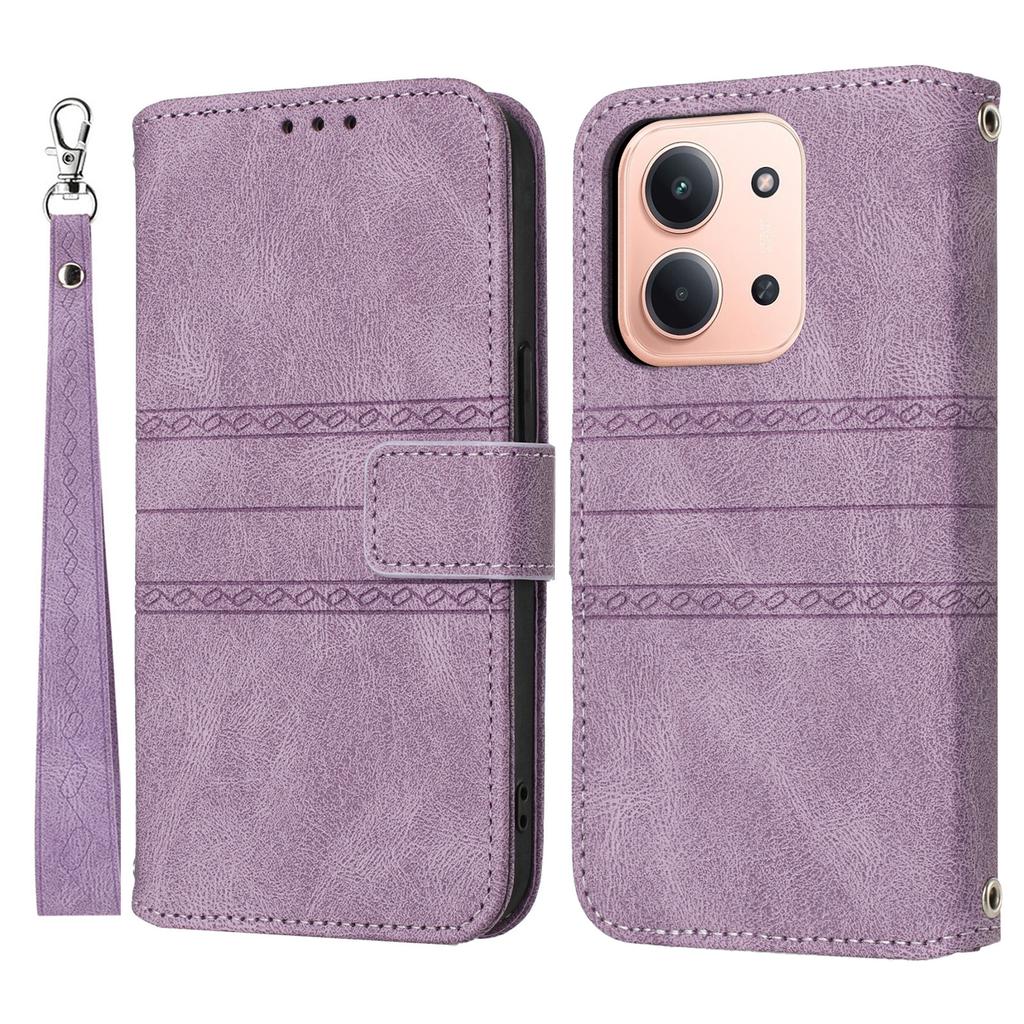 For Xiaomi Redmi 15C 4G (Global) (171mm)/Poco C85 4G (171mm) Case Wallet Skin-Touch Leather Imprinted Phone Cover with Wrist Strap