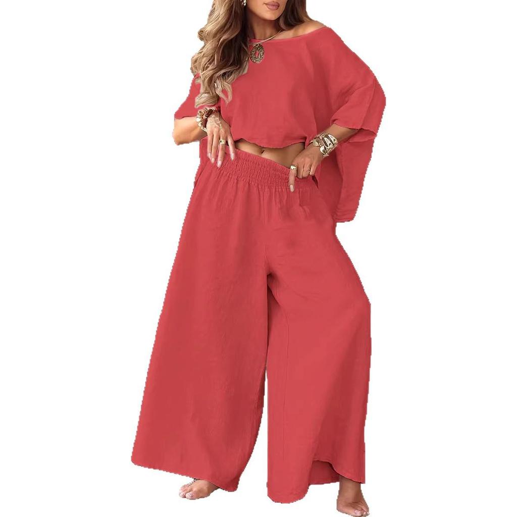 Completo estivo casual da donna 2025 a tinta unita con spalle scoperte
