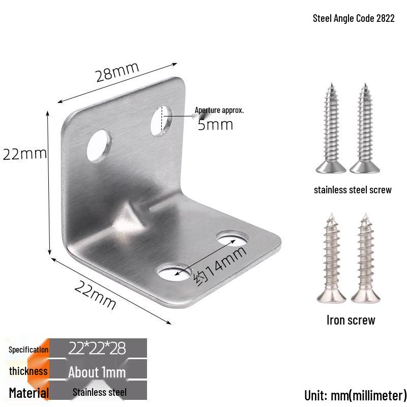 Thickened Stainless Steel 90° L-Shaped Bracket for Furniture and Shelves