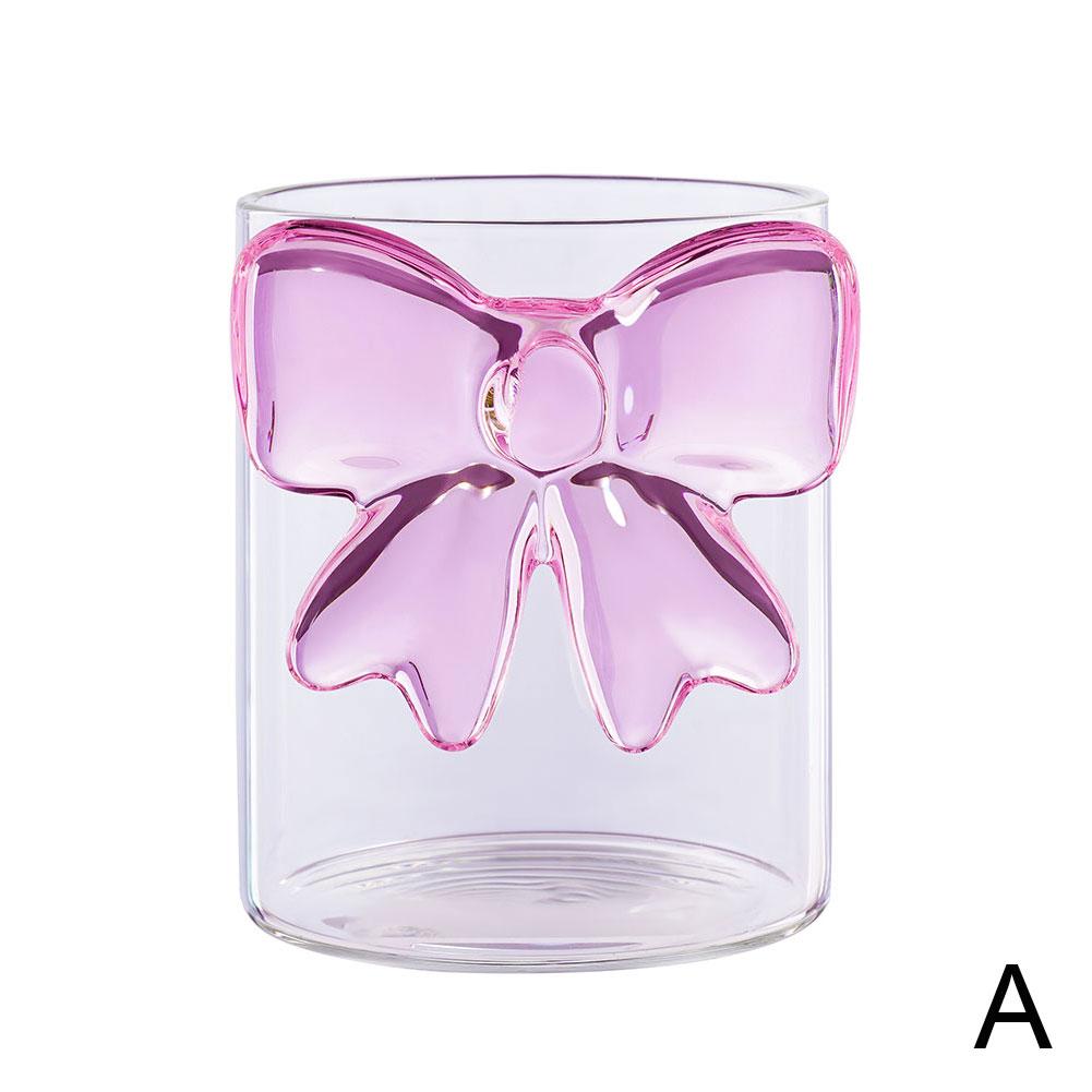 

Розовый бант Прозрачный стеклянный стакан для молока, кофе, сока Высокоборосиликатное термостойкое стекло Десертная йогуртница с ручкой-бантом 301-400ml