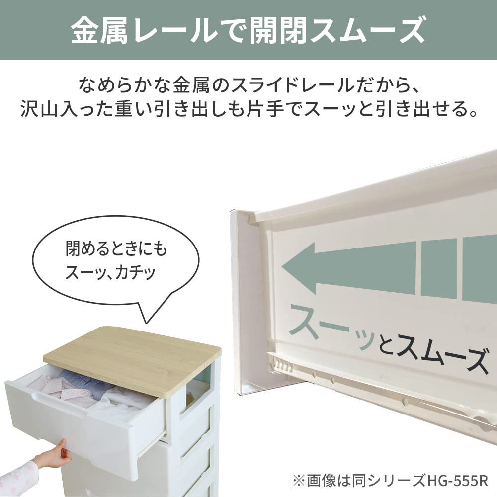 Iris Ohyama Long Chest, 4 Drawers, 44cm Wide X 55cm Deep X 87cm High, WhiteBeige, HG-444