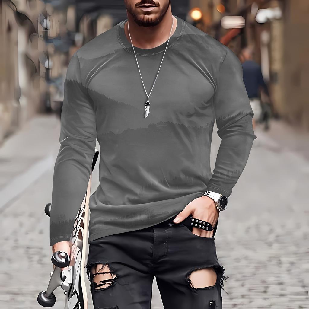 Men's T Shirt O-Neck Clothing Apparel Outdoor Long Sleeve Print Fashion Designer Vintage