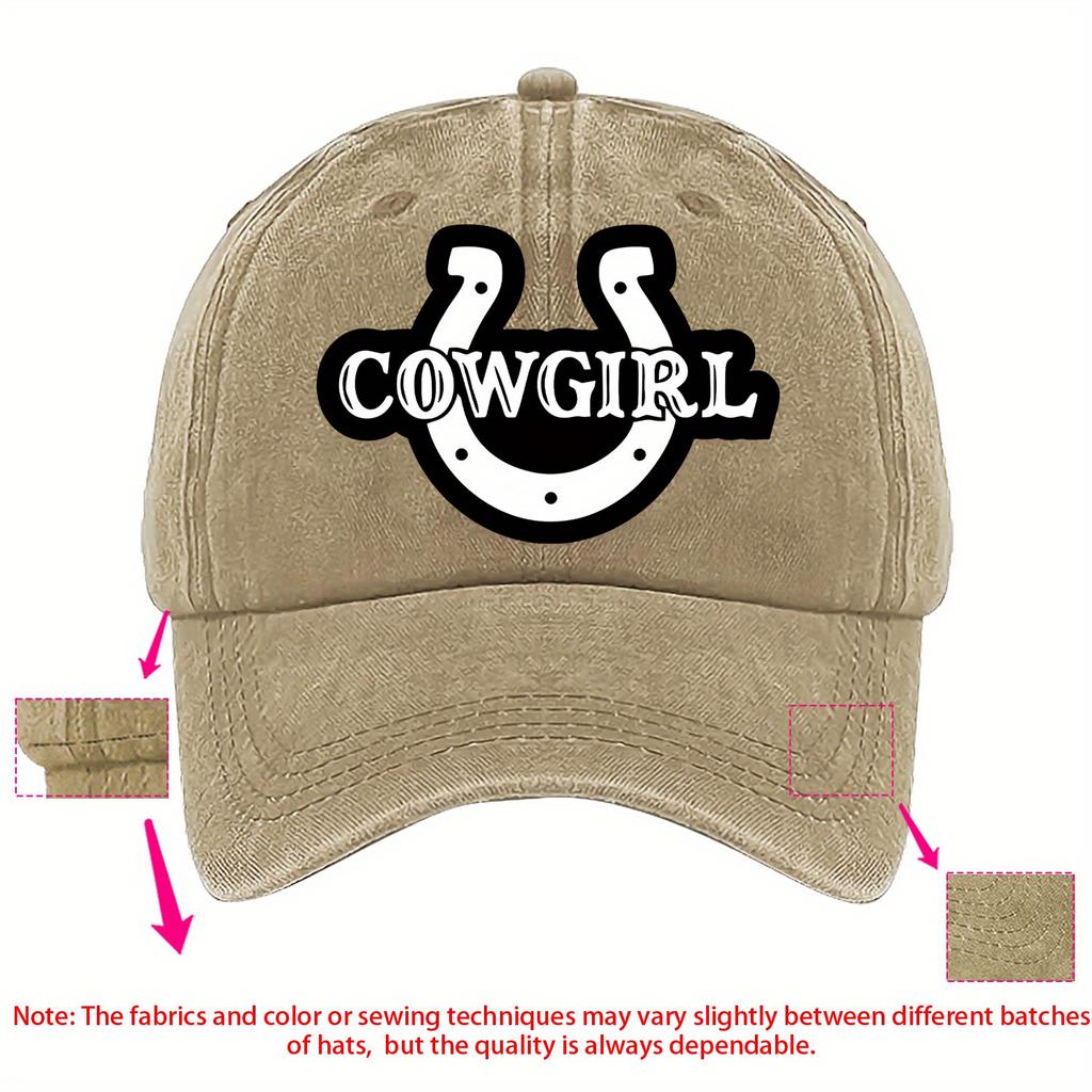 Cowgirl Hufeisen Druck Baseball Denim Kappe Verstellbar Polyester Western Stil Lässige Hut für Damen