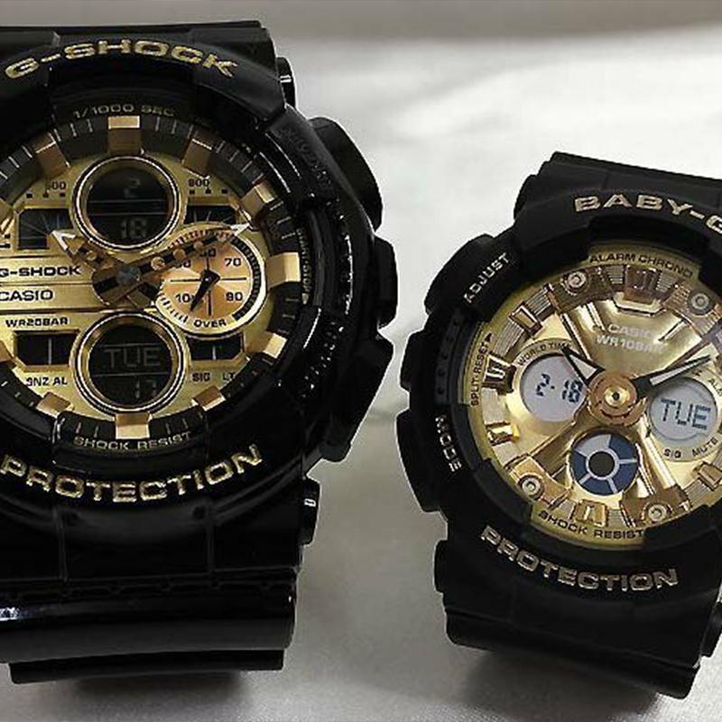 Casio Matching Watch Series Ga & Ba Fashion Trend Street Sports Waterproof Quartz Movement Unisex Watches Gold GA-140GB-1A1JF&BA-130-1A3JF