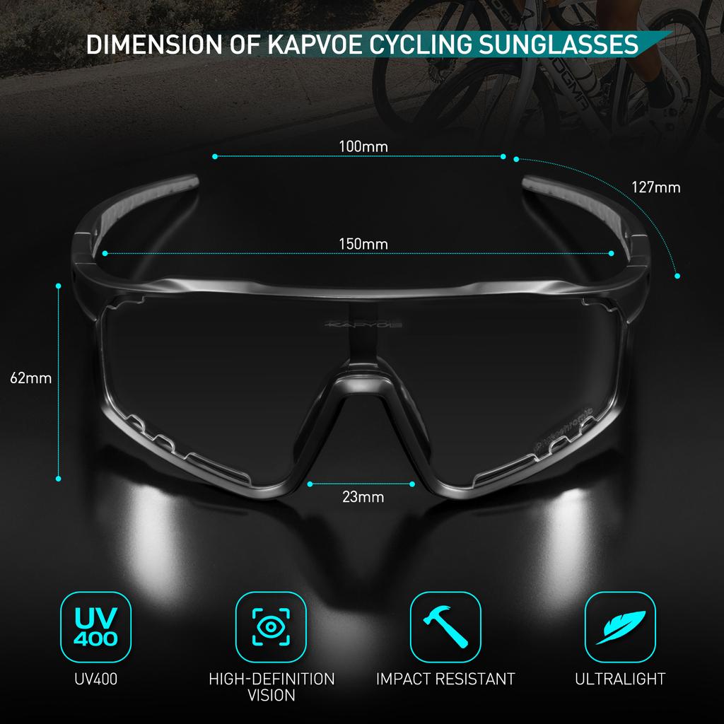 Kapvoe Photochromic Cycling Glasses UV400 Sunglasses Built-in Myopia Frame Sports Bike Eyewear Outdoor Bicycle Goggles