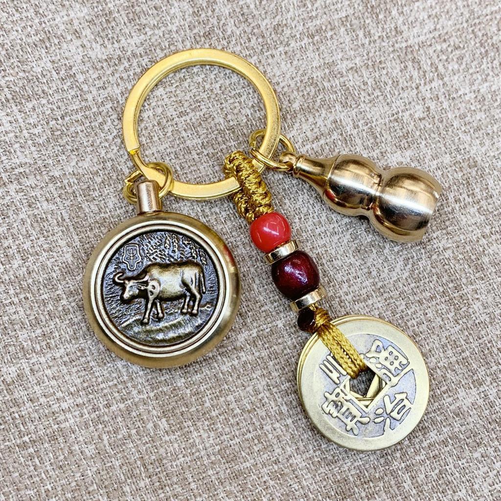 Zodiac Guardian Keychain: Brass Handle with Five Emperor Coins for Attracting Wealth and Fortune – Bestseller for Vendors