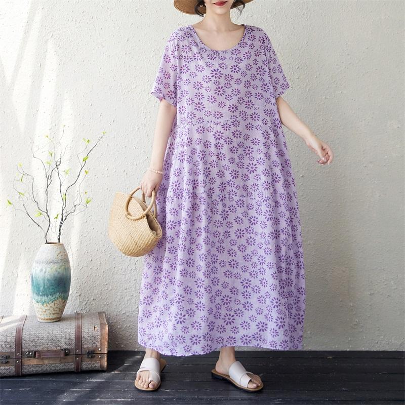 Manica corta Plus size cotone vintage floreale nuovo in abiti da donna casual abito lungo estivo ampio