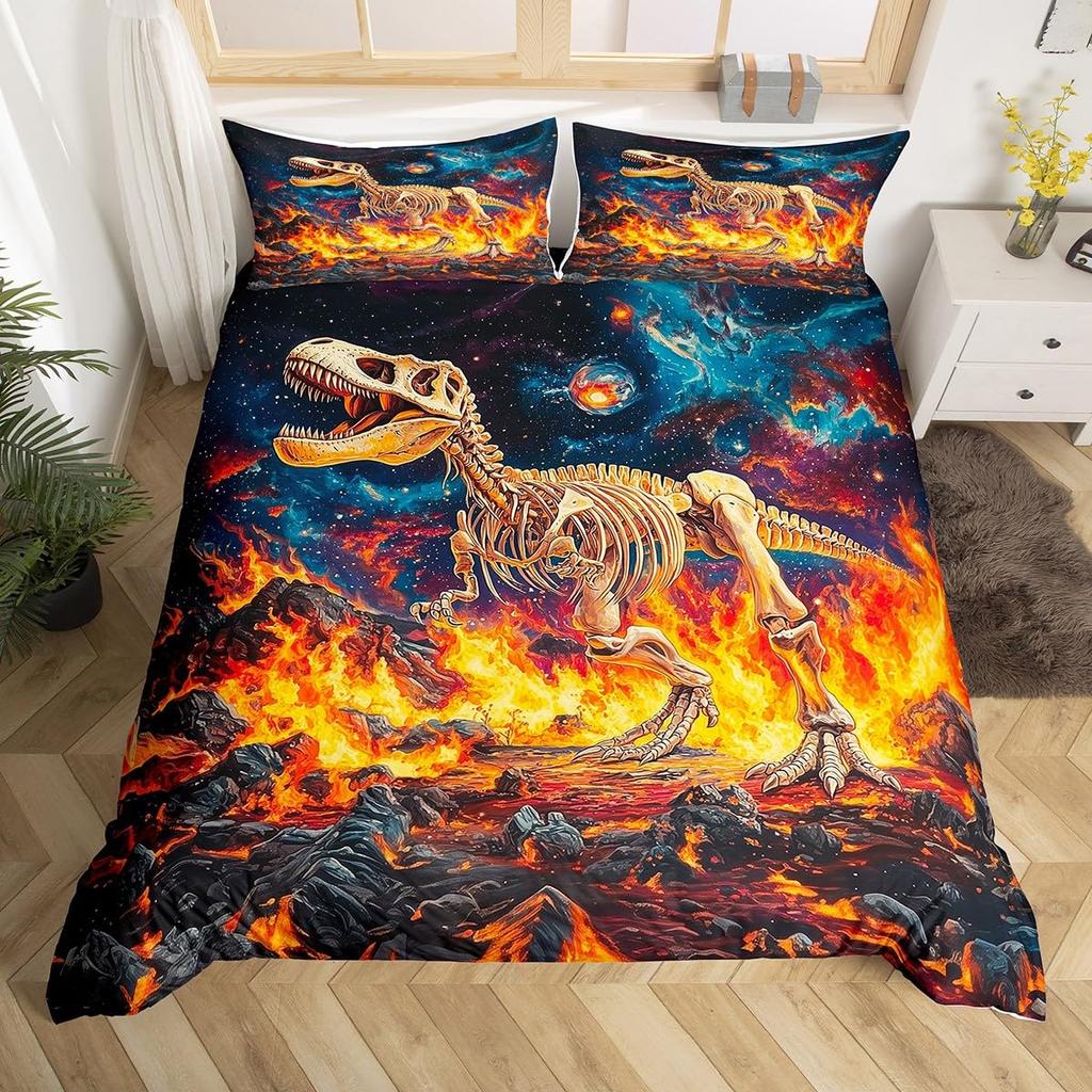 Jurassic Duvet Cover Sets Lightweight Quilt Covers Bedroom Decor Dinosaurs Illustrations Skeleton Biology Historic Bedding Sets