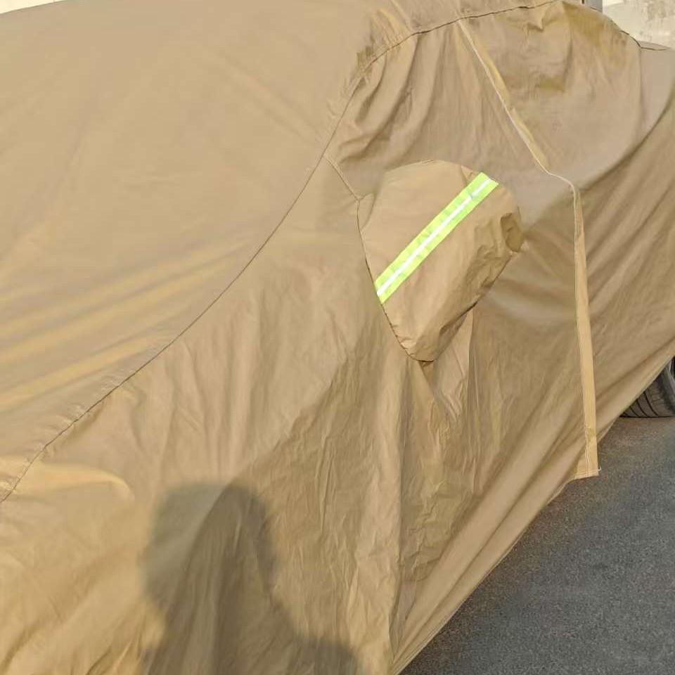 Khaki Thickened Car Cover: Snow, Rain & Sun Protection with Heat Insulation and Logo Print