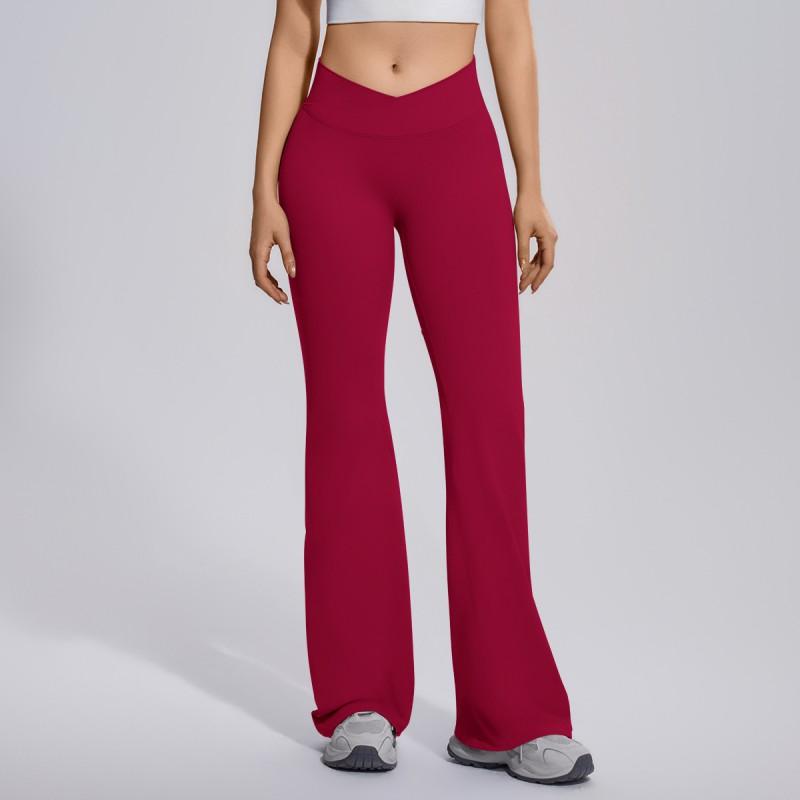 High-Waisted Cross-Back Seamless Yoga Pants Women Quick-Dry Nylon Leggings Flared Wide-Leg Fitness Trousers