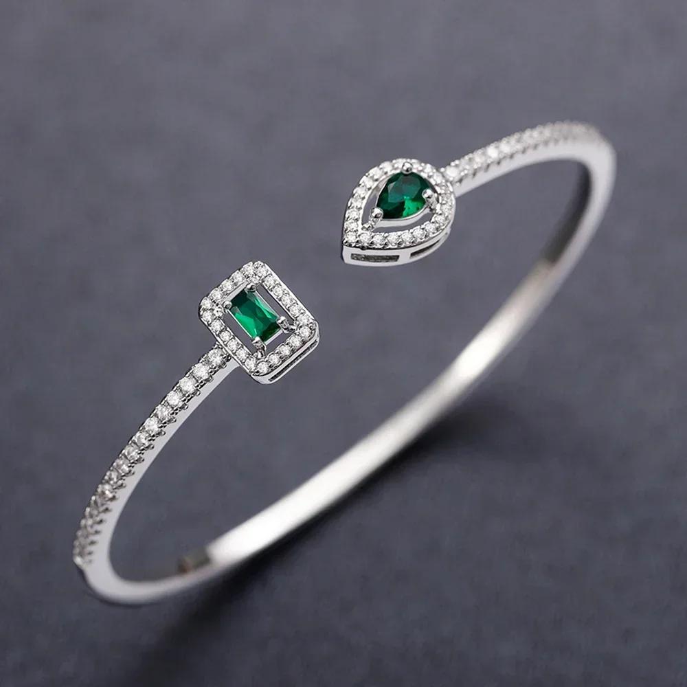 

2025 Trendy Luxury Women s Cuff Bracelet with Brilliant Cubic Zirconia Green/Crystal/Blue Silver Color/Gold Color 2025 Jewelry