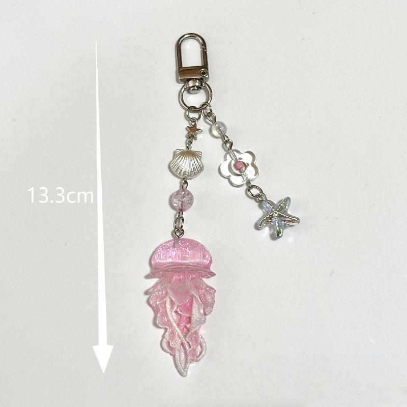 Creative Jelly Color Jellyfish Star Keychain Y2K Beaded Pendant Phone Chain Car Keyring Bag Hanging Decoration Ornament Gifts