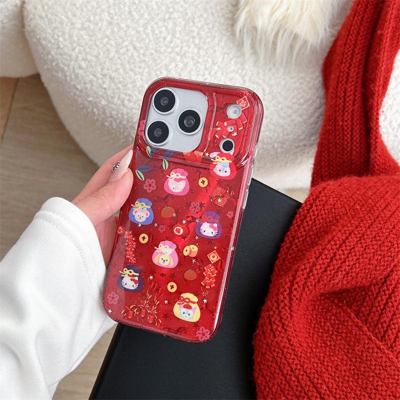 

Red Plaid Patchwork Lucky Horse iPhone Case for Apple 14/15/16 Pro Max/17 iPhone 16 Pro