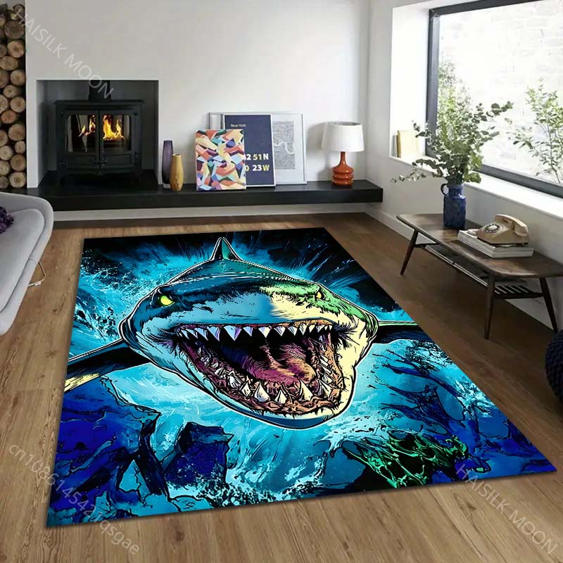 Ferocious shark lunging forward Pattern Rug Carpets for Bedroom Living Room Sofa Mat Creative Door Mat Cloakroom Home Decor