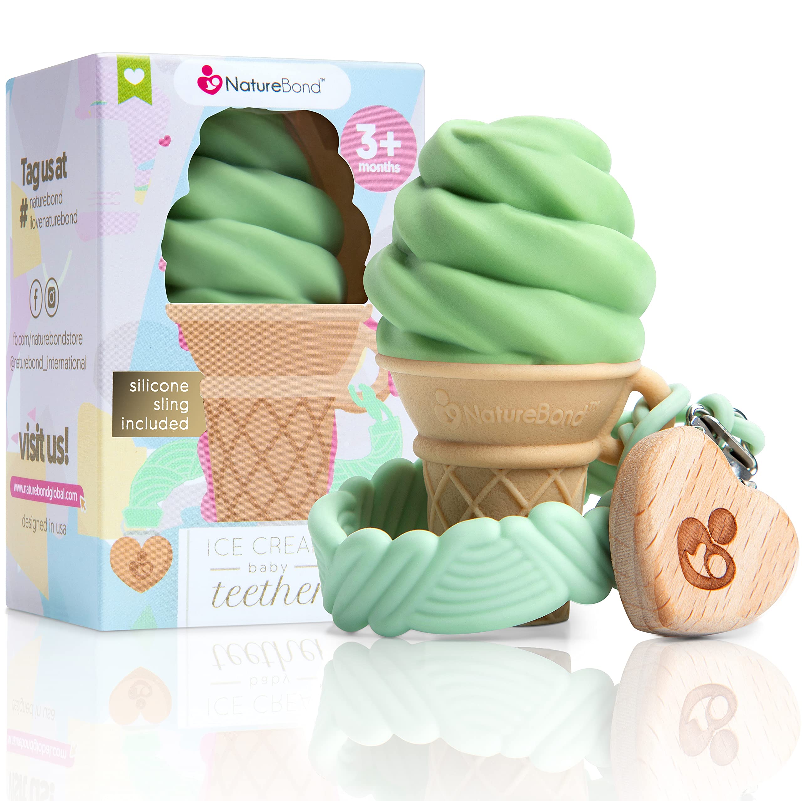

NatureBond Teething Toys - Ice Cream Baby Teethers for Babies 0-12 months (Matcha Green)