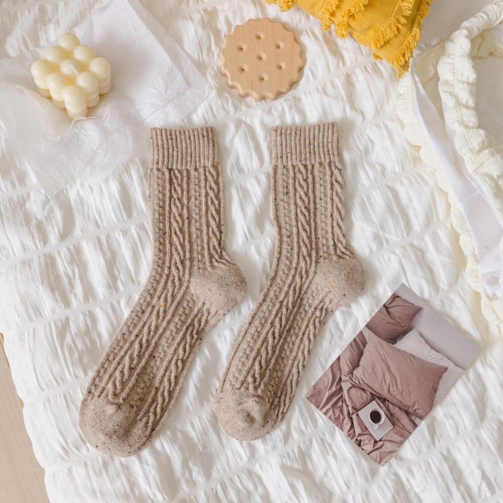 Skarpetki zimowe w jednolitym kolorze zatrzymujące ciepło, skarpetki do połowy łydki, nowe pluszowe skarpetki wełniane dla kobiet i dziewcząt