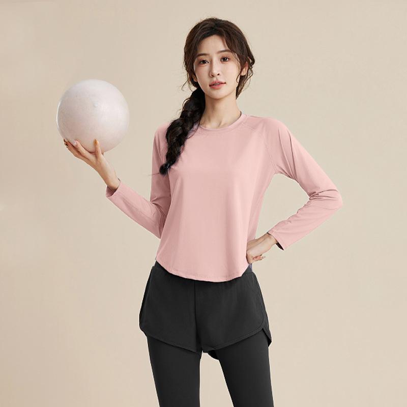 1011 Spring New Long Sleeve Fitness Clothing Women's Loose Breathable Running Quick Drying Clothes Sports Suit Fitness Training Clothing