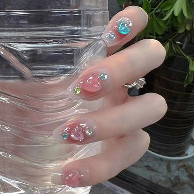24 stück Licht-empfindliche Farbe-ändern Drei-dimensional Pfirsich Herz Maniküre, Neue Nagel Aufkleber, tragen Nagel Patch, Farbe-ändern Nagel