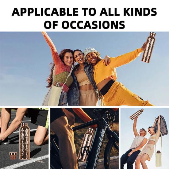 800ML Copper Sports Water Bottle Hammer Pattern Large Capacity Leakproof Portable Outdoor Cycling Gym Fitness Travel Electroplating Drinking Cup