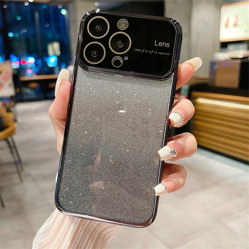 

Прозрачный чехол с градиентным блестящим покрытием для iPhone 15 Pro 15 Plus 15 14 13 12 11 Pro Max 7 8 Plus X XS XR, защита линз с большим окном, мягкий чехол из ТПУ For iPhone 7 Plus чёрный
