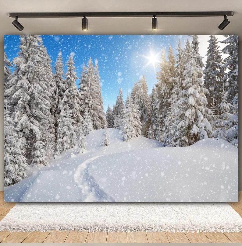 Winter Forest Scene Backdrop for Photography Snow Snowflake Xmas Tree Natural Landscape Christmas Baby Portrait Photo Background