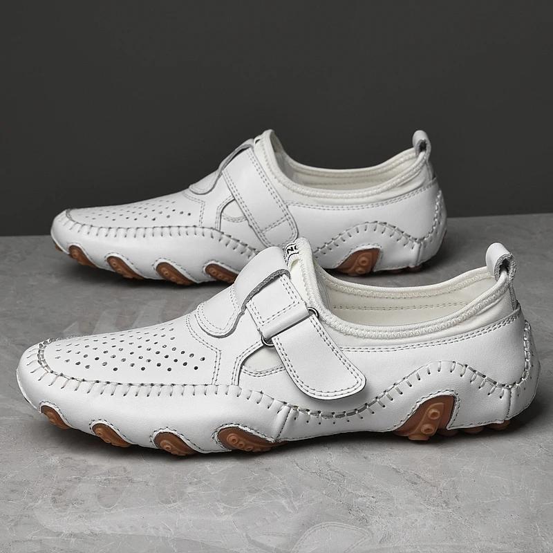 High Quality Casual Leather Outdoor Antiskid Loafers Breathable Flat Designer Handmade Soft Bottom Walking Shoes Plus Size 38-47