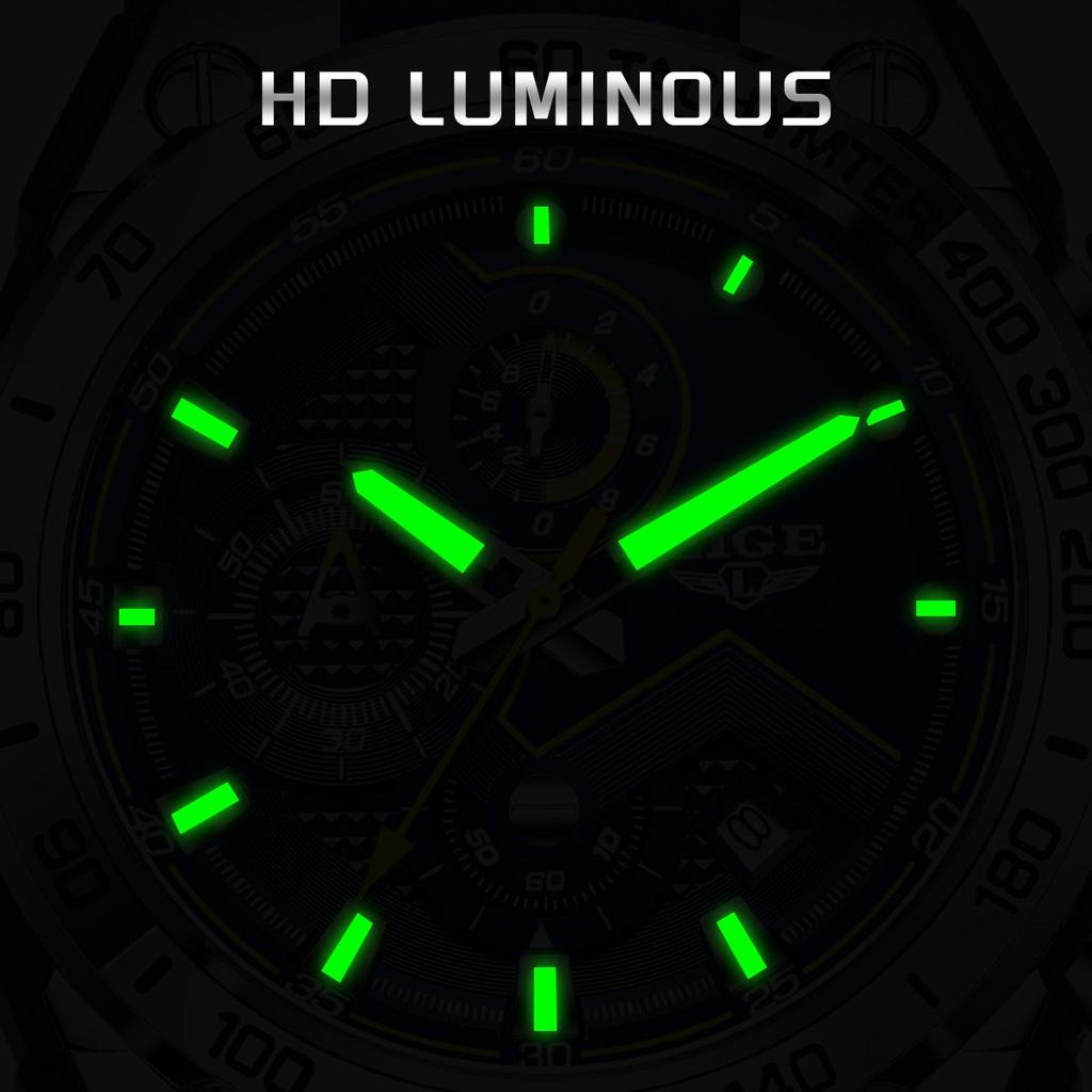 LIGE Men's Watch Multifunction Sub-Dial Silicone Strap Men's Quartz Watches