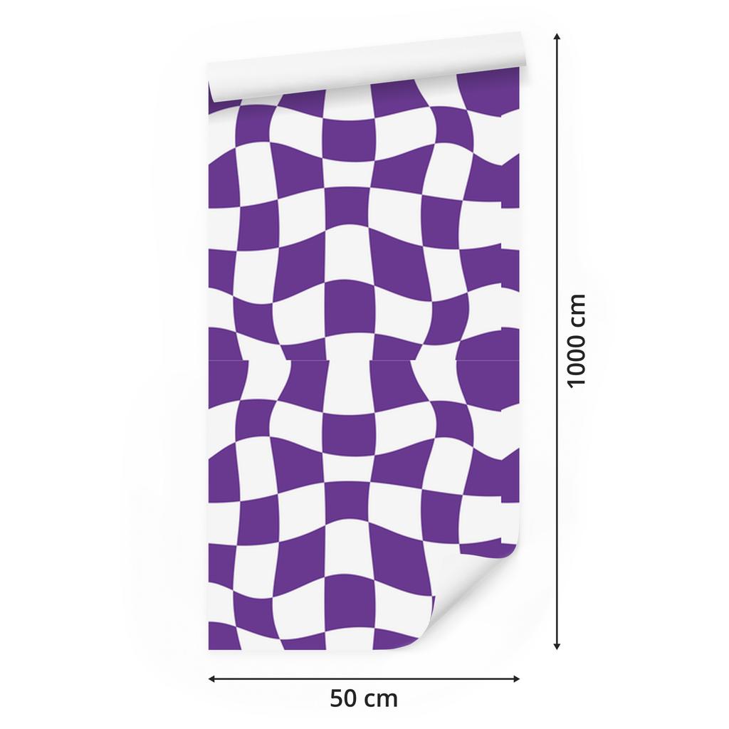 Wallpaper Casual Checkerboard Purple, White and Lavender 50x1000