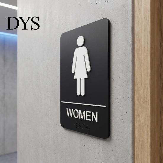 Tactile Braille Sign for Visually Impaired Unisex Restroom Men Women, 6" x 9" Self-adhesive Bathroom Door High Contrast Black And White Signs